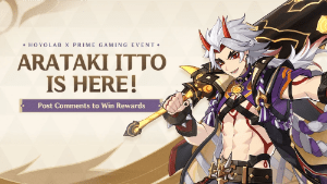 hoyolab x prime gaming event arataki itto is here event genshin impact wiki guide